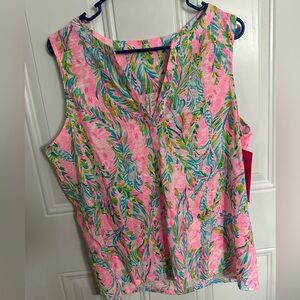 NWT - Lilly Pulitzer Pink Tropical Leaf Sleeveless V-Neck Tank